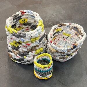 Handwoven Recycled Bags Multicolor Baskets Set